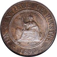 obverse of 1 Centime (1895) coin with KM# 7 from French Indochina. Inscription: UN CENTIEME DE PIASTRE A 1895