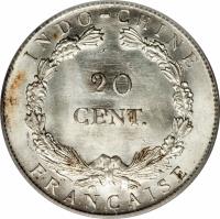 French Indochina coin 20 Centimes (1920) reverse reverse of 20 Centimes (1920) coin with KM# 15 from French Indochina.