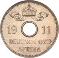 obverse of 10 Heller - Wilhelm II (1908 - 1914) coin with KM# 12 from German East Africa. Inscription: 1911 DEUTSCH OST-AFRIKA