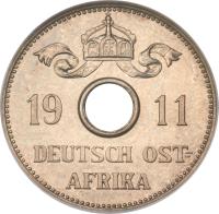 German East Africa coin 10 Heller - Wilhelm II (1908 - 1914) obverse obverse of 10 Heller - Wilhelm II (1908 - 1914) coin with KM# 12 from German East Africa. Inscription: 1911 DEUTSCH OST-AFRIKA