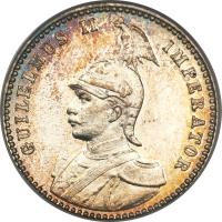 obverse of 1/4 Rupie - Wilhelm II (1904 - 1914) coin with KM# 8 from German East Africa. Inscription: GUILELMUS II IMPERATOR