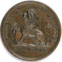 obverse of 2 Quartos - James Spittles (1820) coin with KM# Tn9 from Gibraltar. Inscription: PAYABLE AT JAMES SPITTLE'S GIBRALTAR