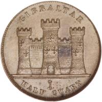 reverse of 1/2 Quart - Victoria (1842 - 1861) coin with KM# 1 from Gibraltar. Inscription: GIBRALTAR HALF QUART