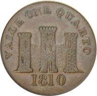 reverse of 1 Quarto - Robert Keeling (1810) coin with KM# Tn3 from Gibraltar. Inscription: VALUE ONE QUARTO 1810