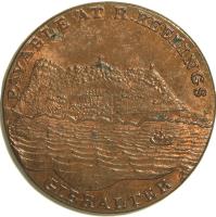 obverse of 2 Quartos - Robert Keeling (1802) coin with KM# Tn2 from Gibraltar. Inscription: PAYABLE AT R. KEELINGS GIBRALTAR