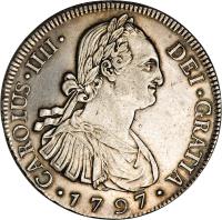 obverse of 8 Reales - Carlos IV (1790 - 1806) coin with KM# 53 from Guatemala.