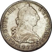 obverse of 8 Reales - Carlos III (1772 - 1785) coin with KM# 36 from Guatemala.