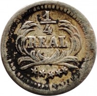 Guatemala coin 1/4 Real (1889 - 1891) reverse reverse of 1/4 Real (1889 - 1891) coin with KM# 158 from Guatemala. Inscription: 1 - 4 REAL