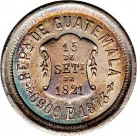 Guatemala coin 2 Reales (1872 - 1873) obverse obverse of 2 Reales (1872 - 1873) coin with KM# 149 from Guatemala. Inscription: REPA DE GUATEMALA 15 DE SETE DE 1821 0900 P. 1873