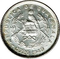 Guatemala coin 5 Centavos (1949) obverse obverse of 5 Centavos (1949) coin with KM# 255 from Guatemala.