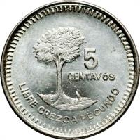 reverse of 5 Centavos (1949) coin with KM# 255 from Guatemala.