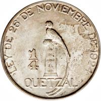 reverse of 1/4 Quetzal (1925) coin with KM# 240 from Guatemala.
