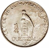 Guatemala coin 1/4 Quetzal (1925) reverse reverse of 1/4 Quetzal (1925) coin with KM# 240 from Guatemala.
