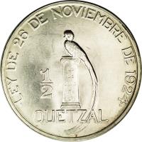 reverse of 1/2 Quetzal (1925) coin with KM# 241 from Guatemala.