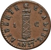 Haiti coin 1 Centime (1828 - 1842) obverse obverse of 1 Centime (1828 - 1842) coin with KM# A21 from Haiti. Inscription: LIBERTE EGALITE AN 38