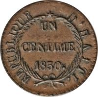 Haiti coin 1 Centime (1828 - 1842) reverse reverse of 1 Centime (1828 - 1842) coin with KM# A21 from Haiti. Inscription: REPUBLIQUE D'HAITI UN CENTIME 1841