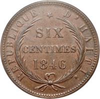 Haiti coin 6 Centimes (1846) reverse reverse of 6 Centimes (1846) coin with KM# 28 from Haiti.