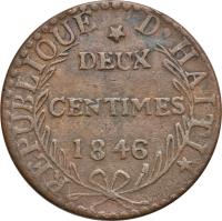 Haiti coin 2 Centimes (1846) reverse reverse of 2 Centimes (1846) coin with KM# 27 from Haiti.