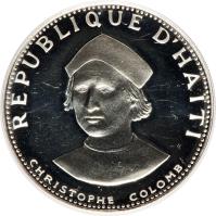 obverse of 25 Gourdes - Christopher Columbus (1973 - 1974) coin with KM# 102 from Haiti. Inscription: REPUBLIQUE D'HAITI CHRISTOPHE COLOMB