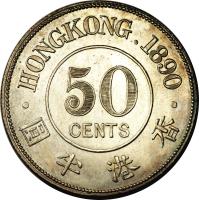 Hong Kong coin 50 Cents - Victoria (1890 - 1894) reverse reverse of 50 Cents - Victoria (1890 - 1894) coin with KM# 9 from Hong Kong. Inscription: · HONGKONG 1895 · 50 CENTS