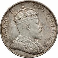 obverse of 50 Cents - Edward VII (1902 - 1905) coin with KM# 15 from Hong Kong. Inscription: EDWARD VII KING & EMPEROR