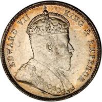 obverse of 20 Cents - Edward VII (1902 - 1905) coin with KM# 14 from Hong Kong. Inscription: EDWARD VII KING AND EMPEROR