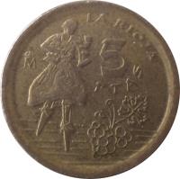 reverse of 5 Pesetas - Juan Carlos I - La Rioja (1996) coin with KM# 960 from Spain. Inscription: 5 PTAS M LA RIOJA