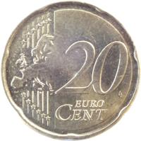 France coin 20 Euro Cent - 2'nd Map (2007 - 2015) reverse reverse of 20 Euro Cent - 2'nd Map (2007 - 2015) coin with KM# 1411 from France. Inscription: 20 EURO CENT LL