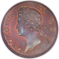 obverse of 1/2 Penny - George II - Small letters (1736 - 1738) coin with SP# 6605 from Ireland. Inscription: GEORGIUS · II · REX ·