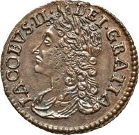 obverse of 6 Pence - James II - Gun Money (1689 - 1690) coin with SP# 6583 from Ireland. Inscription: IACOBVS · II · DEI · GRATIA