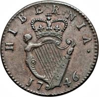 reverse of 1/2 Penny - George II - Large letters (1741 - 1755) coin with SP# 6606 from Ireland. Inscription: HIBERNIA · 1746