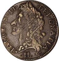 obverse of 1 Shilling - James II - Gun Money (1689 - 1690) coin with SP# 6581 from Ireland. Inscription: IACOBUS II DEI GRATIA