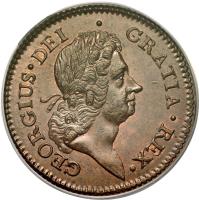 obverse of 1/2 Penny - George I (1722 - 1724) coin with SP# 6601 from Ireland. Inscription: GEORGIUS.DEI.GRATIA.REX.