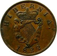 reverse of 1/2 Penny - George IV (1822 - 1823) coin with SP# 6624 from Ireland. Inscription: HIBERNIA 1822