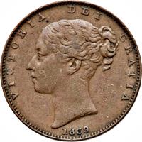 Isle of Man coin 1 Farthing - Victoria (1839 - 1864) obverse obverse of 1 Farthing - Victoria (1839 - 1864) coin with KM# 12 from Isle of Man. Inscription: VICTORIA DEI GRATIA