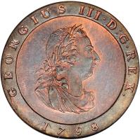 Isle of Man coin 1/2 Penny - George III (1798 - 1813) obverse obverse of 1/2 Penny - George III (1798 - 1813) coin with KM# 10 from Isle of Man. Inscription: GEORGIVS III · D:G · REX. 1798