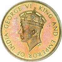 obverse of 1 Farthing - George VI (1937) coin with KM# 27 from Jamaica. Inscription: · GEORGE VI KING AND EMPEROR OF INDIA