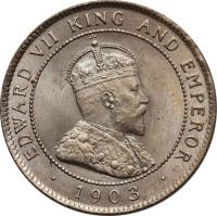 obverse of 1 Penny - Edward VII (1902 - 1903) coin with KM# 20 from Jamaica. Inscription: EDWARD VII KING AND EMPEROR . 1902 .