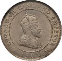 obverse of 1/2 Penny - Edward VII (1902 - 1903) coin with KM# 19 from Jamaica. Inscription: EDWARD VII KING AND EMPEROR · 1902 ·