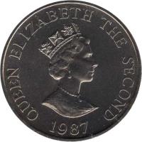 obverse of 2 Pounds - Elizabeth II - Pink Pigeon (1987) coin with KM# 70 from Jersey. Inscription: QUEEN ELIZABETH THE SECOND RDM 1987