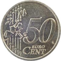 France coin 50 Euro Cent - 1'st Map (1999 - 2006) reverse reverse of 50 Euro Cent - 1'st Map (1999 - 2006) coin with KM# 1287 from France. Inscription: 50 EURO CENT LL