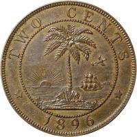 reverse of 2 Cents (1896 - 1906) coin with KM# 6 from Liberia. Inscription: TWO CENTS * 1896 *