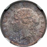 obverse of 10 Cents (1896 - 1906) coin with KM# 7 from Liberia. Inscription: REPUBLIC OF LIBERIA H