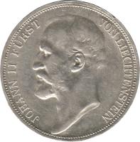 Liechtenstein coin 2 Kronen - Johann II (1912 - 1915) obverse obverse of 2 Kronen - Johann II (1912 - 1915) coin with Y# 3 from Liechtenstein. Inscription: JOHANN II FÜRST VON LIECHTENSTEIN