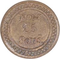 Mauritius coin 25 Sous - George IV (1822) reverse reverse of 25 Sous - George IV (1822) coin with KM# 1 from Mauritius. Inscription: pour 25 Sous.