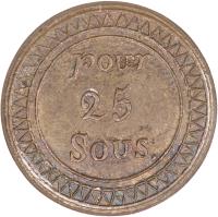 reverse of 25 Sous - George IV (1822) coin with KM# 1 from Mauritius. Inscription: pour 25 Sous.