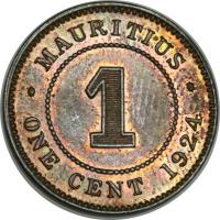 Mauritius coin 1 Cent - George V (1911 - 1924) reverse reverse of 1 Cent - George V (1911 - 1924) coin with KM# 12 from Mauritius. Inscription: · MAURITIUS · 1 ONE CENT 1922