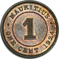 reverse of 1 Cent - George V (1911 - 1924) coin with KM# 12 from Mauritius. Inscription: · MAURITIUS · 1 ONE CENT 1922