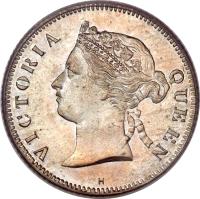 obverse of 10 Cents - Victoria (1877 - 1897) coin with KM# 10 from Mauritius. Inscription: QUEEN VICTORIA
