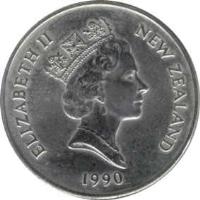 obverse of 20 Cents - Elizabeth II - 150th Anniversary Celebrations (1990) coin with KM# 74 from New Zealand. Inscription: ELIZABETH II NEW ZEALAND 1990